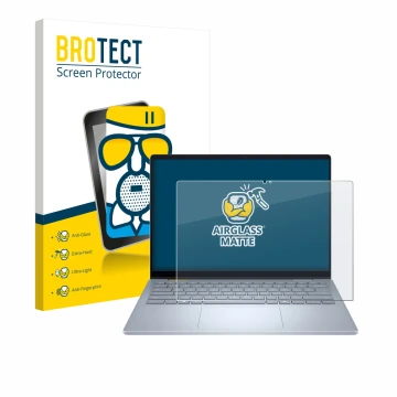 Parte frontale di una confezione del prodotto con il logo del marchio BROTECT. Accanto è raffigurato il dispositivo Dell 14 Pl