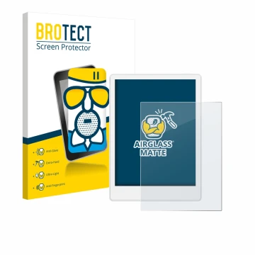 Parte frontale di una confezione del prodotto con il logo del marchio BROTECT. Accanto è raffigurato il dispositivo Meebook M8