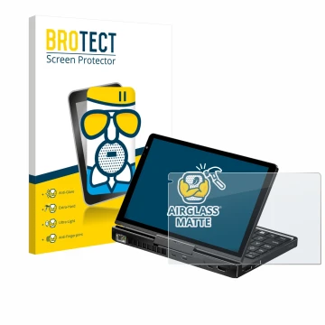 Parte frontale di una confezione del prodotto con il logo del marchio BROTECT. Accanto è raffigurato il dispositivo GPD Pocket