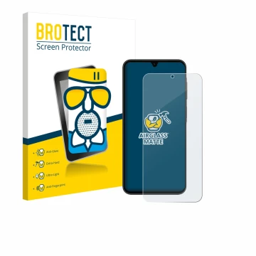 Parte frontale di una confezione del prodotto con il logo del marchio BROTECT. Accanto è raffigurato il dispositivo Samsung Ga