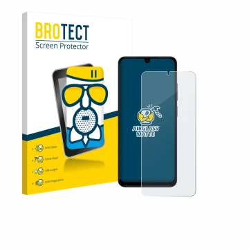 Parte frontale di una confezione del prodotto con il logo del marchio BROTECT. Accanto è raffigurato il dispositivo Xiaomi Red