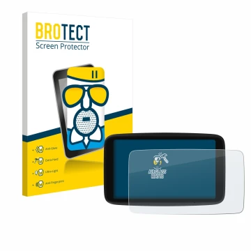 Parte frontale di una confezione del prodotto con il logo del marchio BROTECT. Accanto è raffigurato il dispositivo TomTom Go 