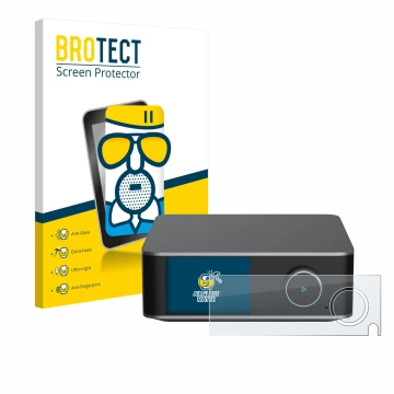 Parte frontale di una confezione del prodotto con il logo del marchio BROTECT. Accanto è raffigurato il dispositivo WiiM Ultra