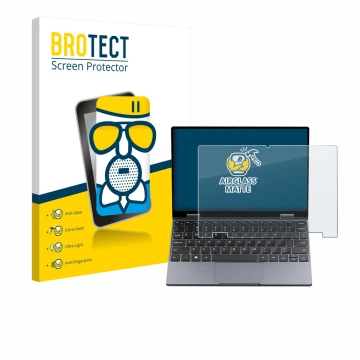 Parte frontale di una confezione del prodotto con il logo del marchio BROTECT. Accanto è raffigurato il dispositivo Chuwi Mini