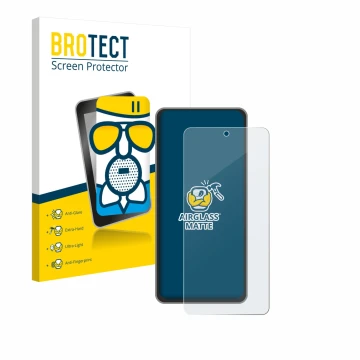 Parte frontale di una confezione del prodotto con il logo del marchio BROTECT. Accanto è raffigurato il dispositivo realme GT 