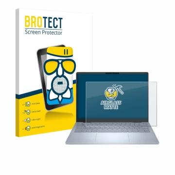 Parte frontale di una confezione del prodotto con il logo del marchio BROTECT. Accanto è raffigurato il dispositivo Dell 14 Pl
