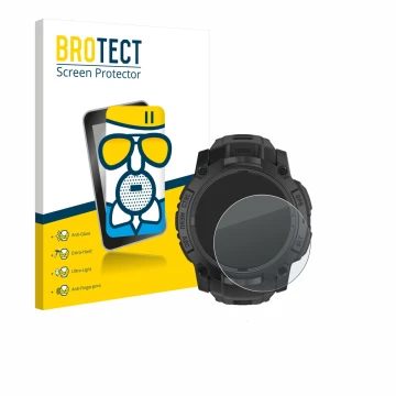 Parte frontale di una confezione del prodotto con il logo del marchio BROTECT. Accanto è raffigurato il dispositivo Garmin Ins