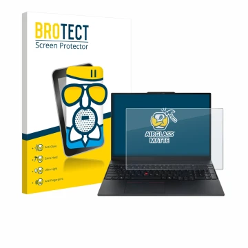 Parte frontale di una confezione del prodotto con il logo del marchio BROTECT. Accanto è raffigurato il dispositivo Lenovo Thi