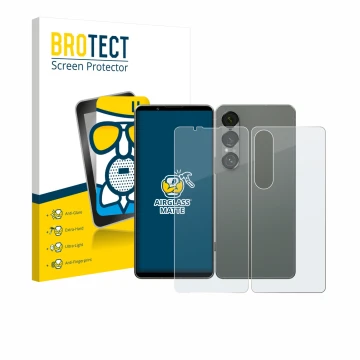 Parte frontale di una confezione del prodotto con il logo del marchio BROTECT. Accanto è raffigurato il dispositivo Sony Xperi