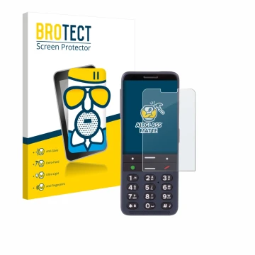 Parte frontale di una confezione del prodotto con il logo del marchio BROTECT. Accanto è raffigurato il dispositivo BlindShell