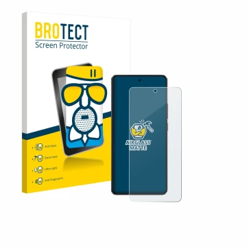 Parte frontale di una confezione del prodotto con il logo del marchio BROTECT. Accanto è raffigurato il dispositivo realme GT 