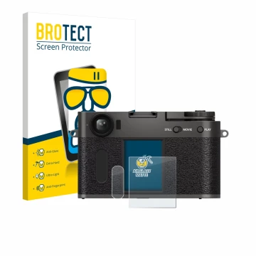 Parte frontale di una confezione del prodotto con il logo del marchio BROTECT. Accanto è raffigurato il dispositivo Fujifilm X