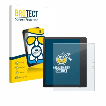 Parte frontale di una confezione del prodotto con il logo del marchio BROTECT. Accanto è raffigurato il dispositivo Boox Go Co