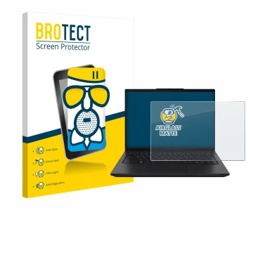 Parte frontale di una confezione del prodotto con il logo del marchio BROTECT. Accanto è raffigurato il dispositivo Lenovo Thi