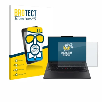 Parte frontale di una confezione del prodotto con il logo del marchio BROTECT. Accanto è raffigurato il dispositivo Lenovo Thi