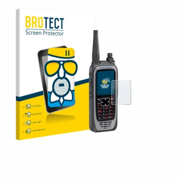 Parte frontale di una confezione del prodotto con il logo del marchio BROTECT. Accanto è raffigurato il dispositivo Icom IC-A2