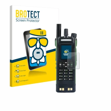 Parte frontale di una confezione del prodotto con il logo del marchio BROTECT. Accanto è raffigurato il dispositivo Baofeng DM