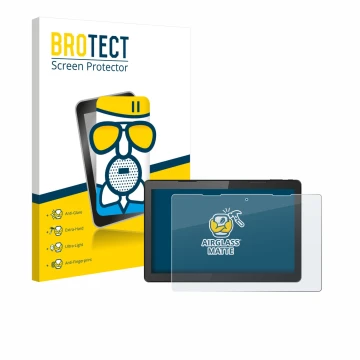 Parte frontale di una confezione del prodotto con il logo del marchio BROTECT. Accanto è raffigurato il dispositivo Hannspree 