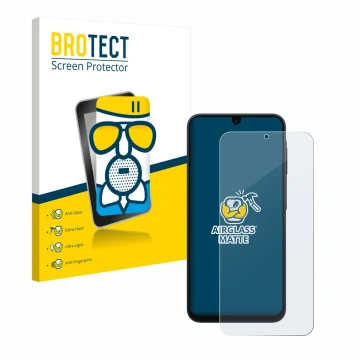 Parte frontale di una confezione del prodotto con il logo del marchio BROTECT. Accanto è raffigurato il dispositivo Samsung Ga