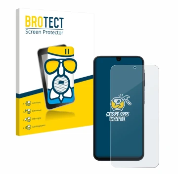 Parte frontale di una confezione del prodotto con il logo del marchio BROTECT. Accanto è raffigurato il dispositivo Samsung Ga