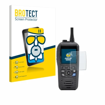 Parte frontale di una confezione del prodotto con il logo del marchio BROTECT. Accanto è raffigurato il dispositivo Icom IC-M9