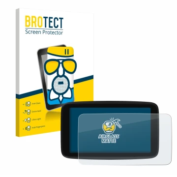 Parte frontale di una confezione del prodotto con il logo del marchio BROTECT. Accanto è raffigurato il dispositivo TomTom GO 