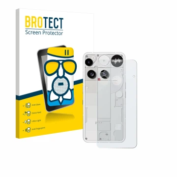 Parte frontale di una confezione del prodotto con il logo del marchio BROTECT. Accanto è raffigurato il dispositivo Nothing Ph