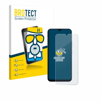 Parte frontale di una confezione del prodotto con il logo del marchio BROTECT. Accanto è raffigurato il dispositivo Xiaomi Poc