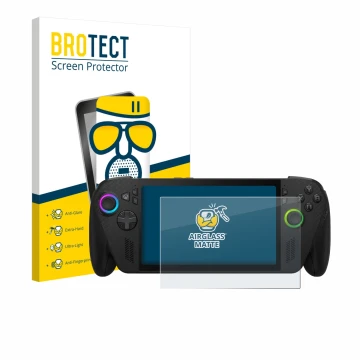 Parte frontale di una confezione del prodotto con il logo del marchio BROTECT. Accanto è raffigurato il dispositivo ASUS ROG X