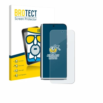 Parte frontale di una confezione del prodotto con il logo del marchio BROTECT. Accanto è raffigurato il dispositivo realme GT 