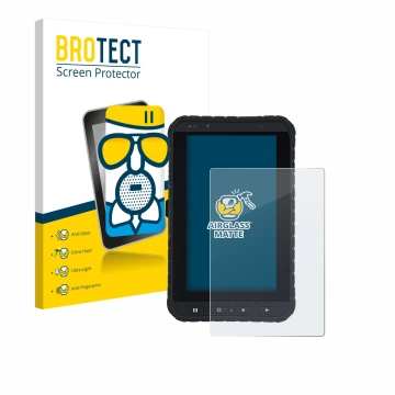 Parte frontale di una confezione del prodotto con il logo del marchio BROTECT. Accanto è raffigurato il dispositivo Winmate M7