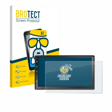 Parte frontale di una confezione del prodotto con il logo del marchio BROTECT. Accanto è raffigurato il dispositivo Atoto F7 W