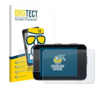 Parte frontale di una confezione del prodotto con il logo del marchio BROTECT. Accanto è raffigurato il dispositivo Akaso Brav