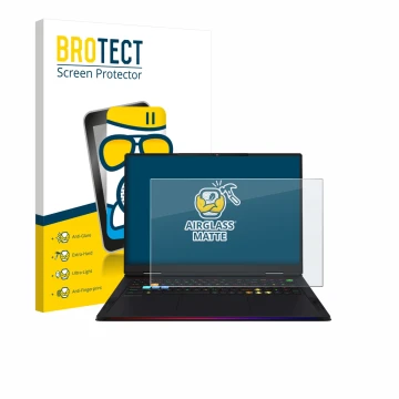 Parte frontale di una confezione del prodotto con il logo del marchio BROTECT. Accanto è raffigurato il dispositivo MSI Raider