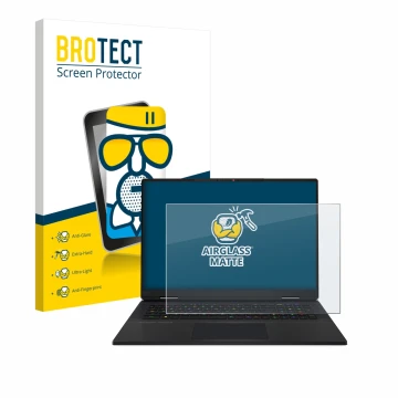 Parte frontale di una confezione del prodotto con il logo del marchio BROTECT. Accanto è raffigurato il dispositivo MSI Titan 