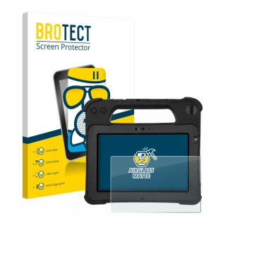 Parte frontale di una confezione del prodotto con il logo del marchio BROTECT. Accanto è raffigurato il dispositivo Zebra XPad