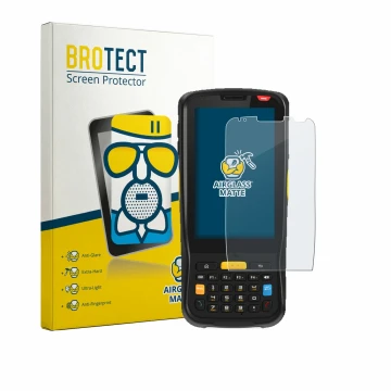 Parte frontale di una confezione del prodotto con il logo del marchio BROTECT. Accanto è raffigurato il dispositivo Newland MT