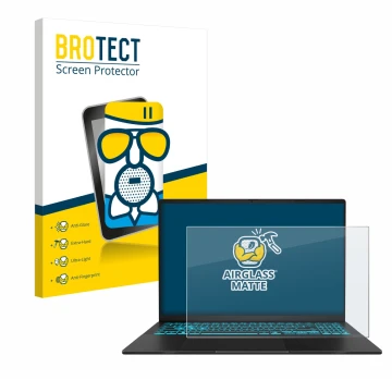 Parte frontale di una confezione del prodotto con il logo del marchio BROTECT. Accanto è raffigurato il dispositivo ASUS V16 V