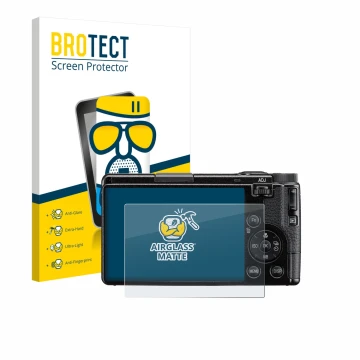 Parte frontale di una confezione del prodotto con il logo del marchio BROTECT. Accanto è raffigurato il dispositivo Ricoh GR I
