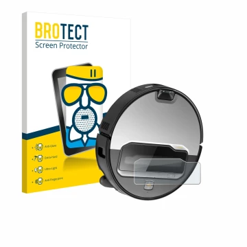 Parte frontale di una confezione del prodotto con il logo del marchio BROTECT. Accanto è raffigurato il dispositivo Roborock S