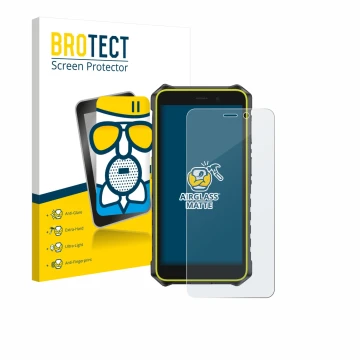 Parte frontale di una confezione del prodotto con il logo del marchio BROTECT. Accanto è raffigurato il dispositivo Ulefone Ru