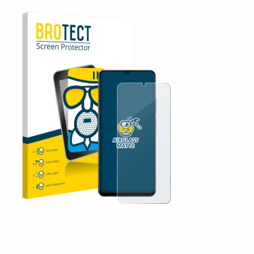 Parte frontale di una confezione del prodotto con il logo del marchio BROTECT. Accanto è raffigurato il dispositivo realme Not