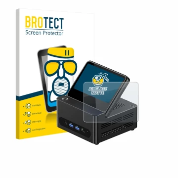 Parte frontale di una confezione del prodotto con il logo del marchio BROTECT. Accanto è raffigurato il dispositivo AOOSTAR ‎G