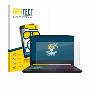 Parte frontale di una confezione del prodotto con il logo del marchio BROTECT. Accanto è raffigurato il dispositivo MSI Katana