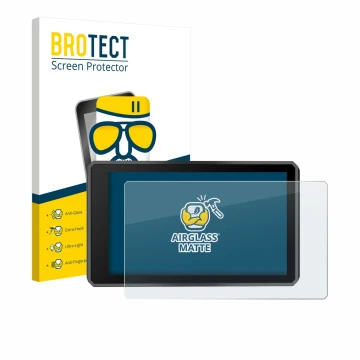 Parte frontale di una confezione del prodotto con il logo del marchio BROTECT. Accanto è raffigurato il dispositivo Garmin zum