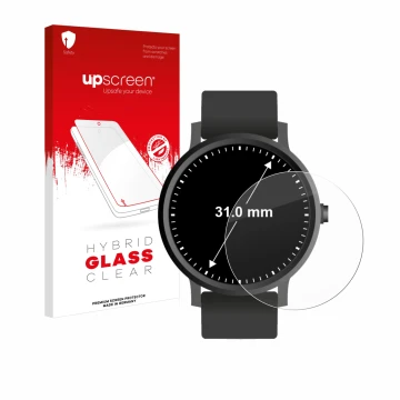 Parte frontale di una confezione del prodotto con il logo del marchio upscreen. Accanto è raffigurato il dispositivo Orologi (