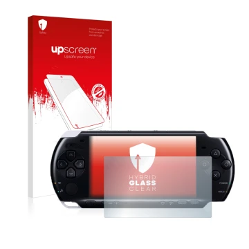 Parte frontale di una confezione del prodotto con il logo del marchio upscreen. Accanto è raffigurato il dispositivo Sony PSP 