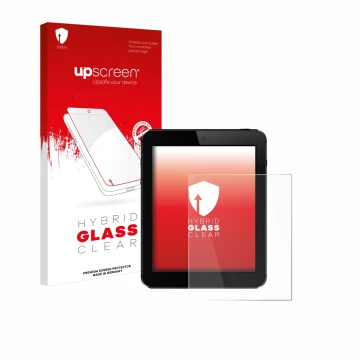 Parte frontale di una confezione del prodotto con il logo del marchio upscreen. Accanto è raffigurato il dispositivo con la re