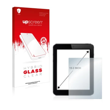 Parte frontale di una confezione del prodotto con il logo del marchio upscreen. Accanto è raffigurato il dispositivo con la re