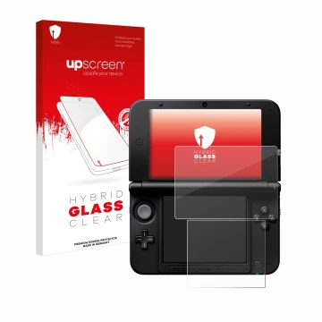 Parte frontale di una confezione del prodotto con il logo del marchio upscreen. Accanto è raffigurato il dispositivo Nintendo 